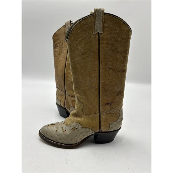 Vintage Texas Brand Cowboy Western Leather Boots TAN Men’s Size 7.5D MADE IN USA main image 5